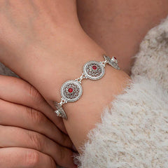 Silver Filigree Ruby Stone Women's Bracelet