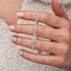 Bracelet pour femme en filigrane d'argent à motif de feuilles