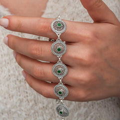 Silver Filigree Emerald Stone Women's Bracelet