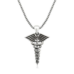 Silver Medical Symbol Caduceus Necklace