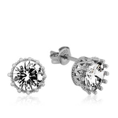 Silver Prong Single Stone Studded Women's Earring
