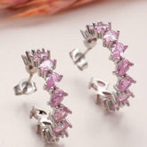 Silver Dusty Pink Stone Drop Studded Women's Earrings