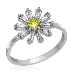 Silver Trapezoid Yellow Stone Flower Women's Ring