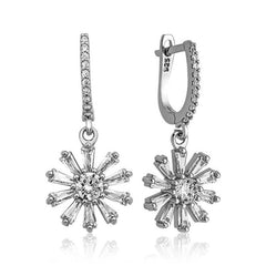 Silver Trapezoid Stone Flower Women's Earrings