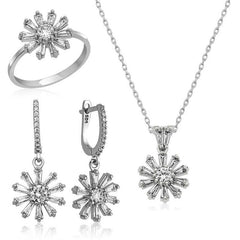 Silver Trapeze Stone Flower Women's Set