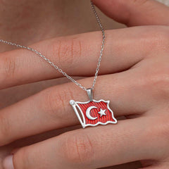 Silver Turkish Flag Women's Necklace