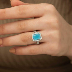 Silver Turquoise Baguette Square Women's Ring