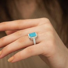 Silver Turquoise Baguette Square Women's Ring