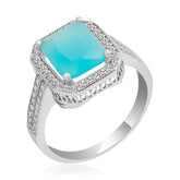 Silver Turquoise Baguette Square Women's Ring