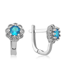 Silver Turquoise Flower Patterned Round J Women's Earrings