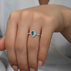 Silver Turquoise Drop Stone Women's Ring