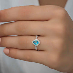Silver Turquoise Drop Stone Women's Ring