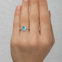 Silver Turquoise Drop Stone Women's Ring