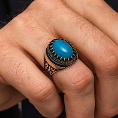 Silver Turquoise Stone Men's Ring