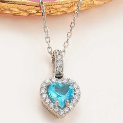 Silver Turquoise Stone Heart Women's Necklace