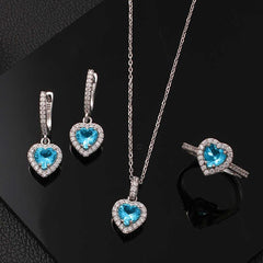 Silver Turquoise Stone Heart Women's Set