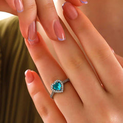 Silver Turquoise Stone Heart Women's Ring