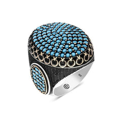 Silver Turquoise Zircon Stone Oval Men's Ring