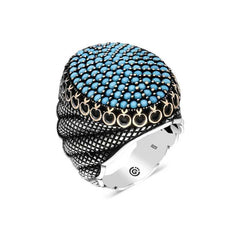 Silver Turquoise Zircon Stone Oval Men's Ring