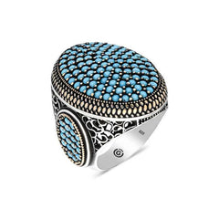 Silver Turquoise Zircon Stone Oval Men's Ring