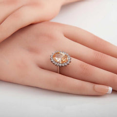 Silver Orange Stone Oval Women's Ring