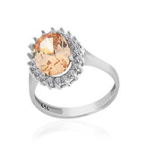 Silver Orange Stone Oval Women's Ring