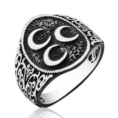 Silver Three Crescent Men's Ring