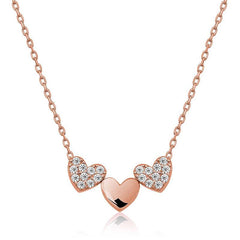 Silver Rose Three Hearts Women's Necklace