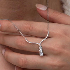 Silver Three Stone V Model Women's Necklace