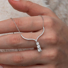 Silver Three Stone V Model Women's Necklace