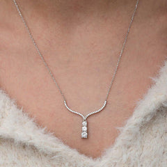 Silver Three Stone V Model Women's Necklace