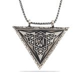 Collier amulette Allah ouvrable en forme de triangle argenté