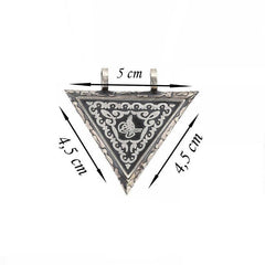 Collier amulette Tughra ouvrable en forme de triangle argenté