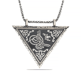 Silver Triangle Openable Tughra Amulet Necklace