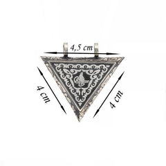 Collier amulette Tughra ouvrable en forme de triangle argenté