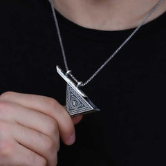 Collier amulette Tughra ouvrable en forme de triangle argenté