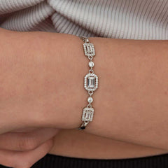 Silver Triple Baguette Stone Women's Bracelet