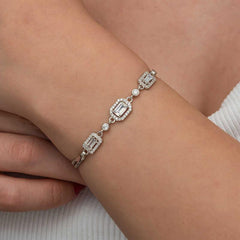 Silver Triple Baguette Stone Women's Bracelet