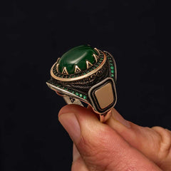 Silver Green Agate Stone Men's Ring
