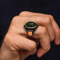 Silver Green Agate Stone Men's Ring