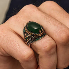 Silver Green Agate Stone Men's Ring
