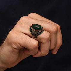 Silver Green Agate Stone Men's Ring