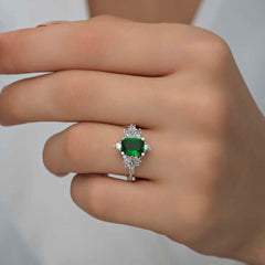 Silver Green Baguette Stone Women's Ring