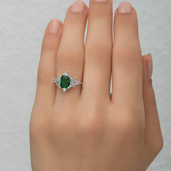 Silver Green Baguette Stone Women's Ring