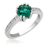 Silver Green Baguette Single Stone Women's Ring