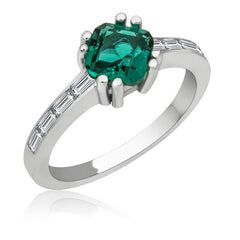 Silver Green Baguette Single Stone Women's Ring