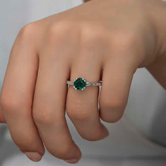 Silver Green Baguette Single Stone Women's Ring