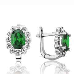 Silver Green Flower Patterned J Women's Earrings