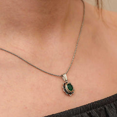 Silver Green Flower Patterned Authentic Women's Necklace