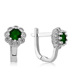 Silver Green Flower Patterned Round J Women's Earrings